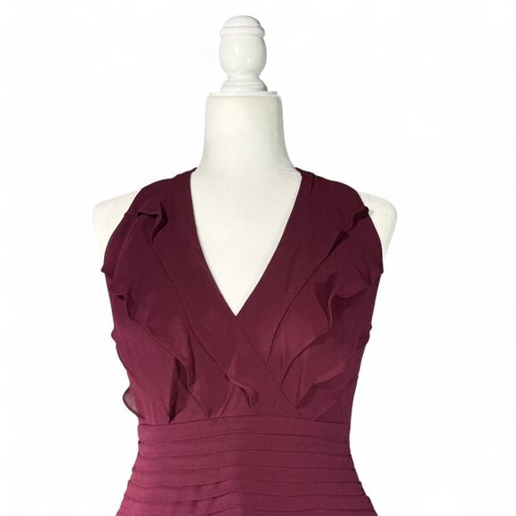 NWT VTG‎ Tadashi 100% Silk Ruffle Asymmetrical Halter Dress US 8P Y2K Burgundy - Picture 6 of 16
